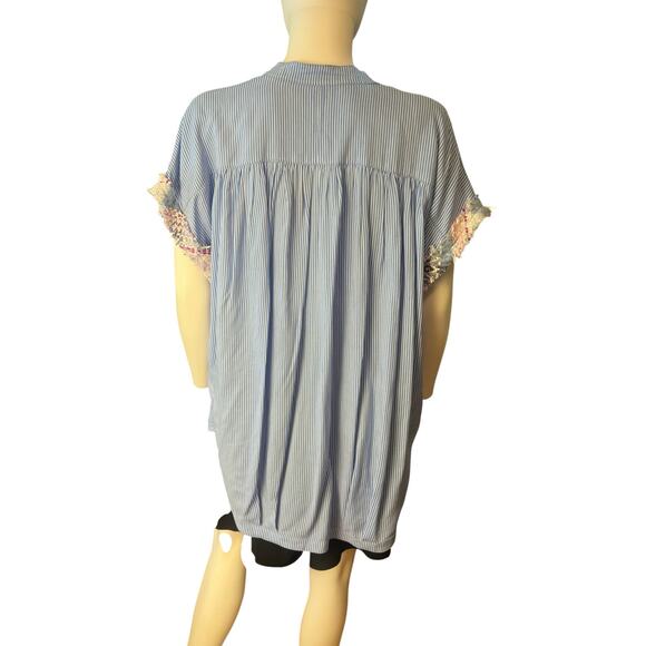 KOCH Fern Blue Striped Oversized Tunic Top Size Small - Picture 4 of 5